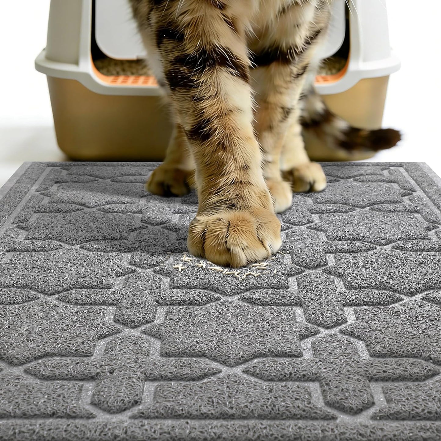 Cat Litter Mat, Litter Trapping Waterproof Non Slip PVC Mat, Scatter Control Easy Clean for Litter Box, 35.4"X23.6", Dark Grey