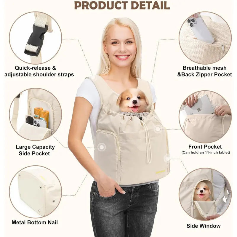 Pet Travel Carrier Bag, Cat Chest Front Pack, Large Capacity Breathable Dog Portable Bag, Hands-Free Comfortable Design for Pet Lovers