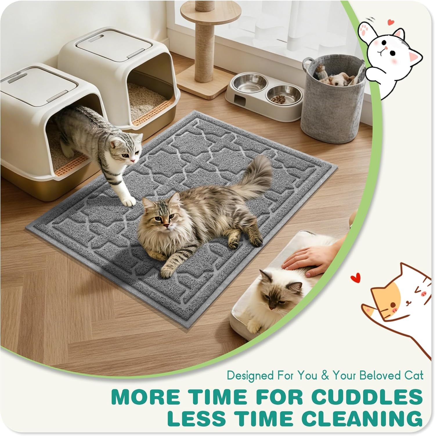 Cat Litter Mat, Litter Trapping Waterproof Non Slip PVC Mat, Scatter Control Easy Clean for Litter Box, 35.4"X23.6", Dark Grey