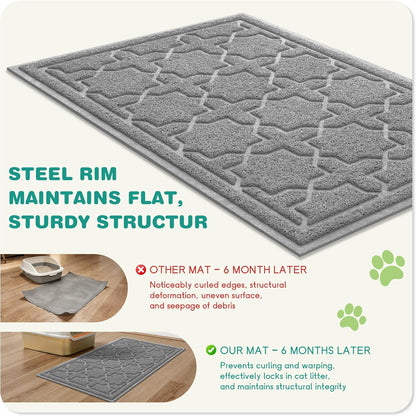Cat Litter Mat, Litter Trapping Waterproof Non Slip PVC Mat, Scatter Control Easy Clean for Litter Box, 35.4"X23.6", Dark Grey