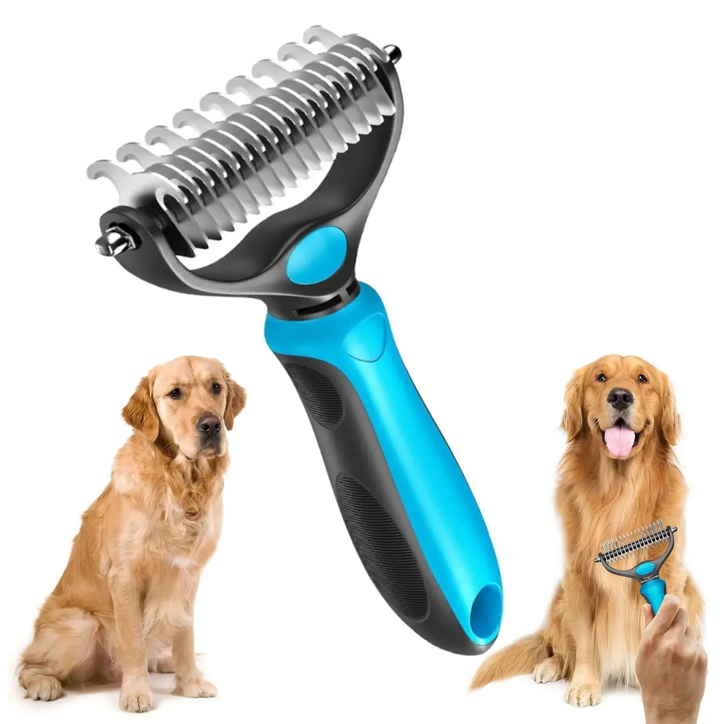  Pet Grooming Brush-Double Sided Hurtless Shedding and Dematting Undercoat Rake Comb for Dogs and Cats, No More Nasty Shedding or Flying Hair