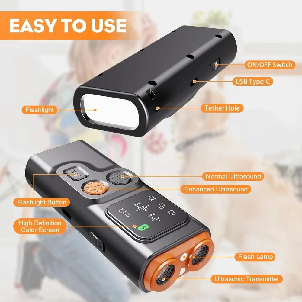 New Dog Training Device Rechargeable anti Dog Bark Stop-Barking Deterrent Device Pet Dog Repeller Ultrasonic with LED Flashlight
