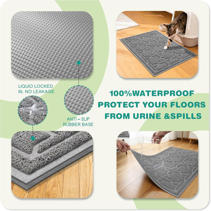 Cat Litter Mat, Litter Trapping Waterproof Non Slip PVC Mat, Scatter Control Easy Clean for Litter Box, 35.4"X23.6", Dark Grey