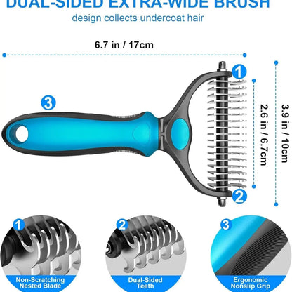  Pet Grooming Brush-Double Sided Hurtless Shedding and Dematting Undercoat Rake Comb for Dogs and Cats, No More Nasty Shedding or Flying Hair