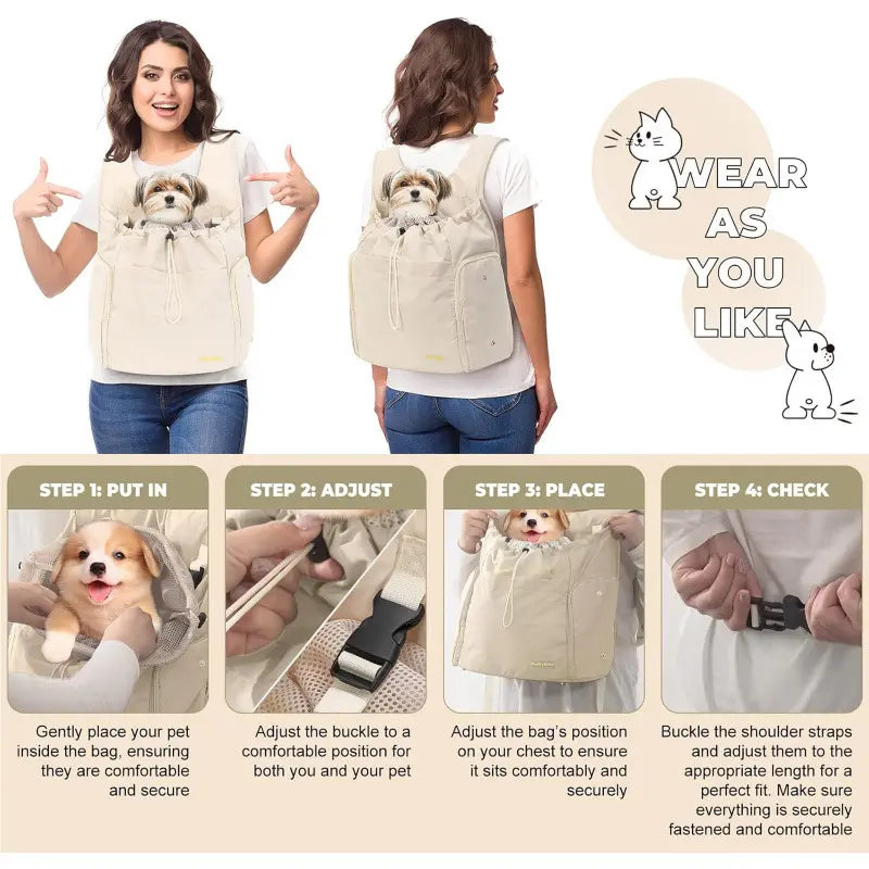 Pet Travel Carrier Bag, Cat Chest Front Pack, Large Capacity Breathable Dog Portable Bag, Hands-Free Comfortable Design for Pet Lovers